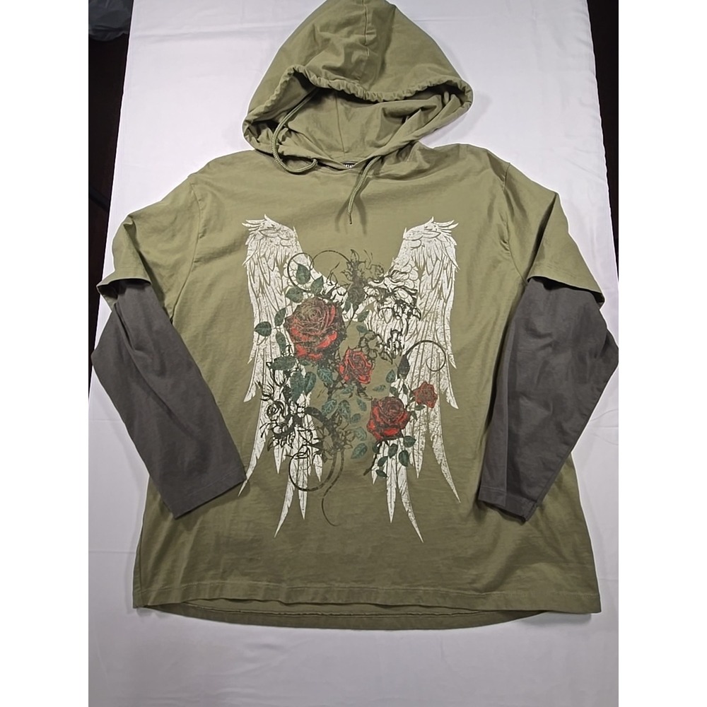 Social Collision Angel Wings‎ Layered Shirt M Emo Goth Grunge Men's